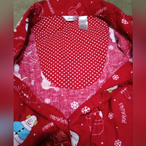 Flannel Holiday (2 Pc) Set PJ'S Lounge Wear, Red With Snowman Design Ladies Sz L - Picture 9 of 9